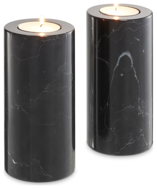 Black Marble Candle Holders (2) Eichholtz Tobor L Transitional