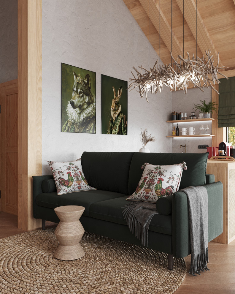 Визуализация кухни-гостиной для дома в стиле Фахверк в гостиничном комплексе