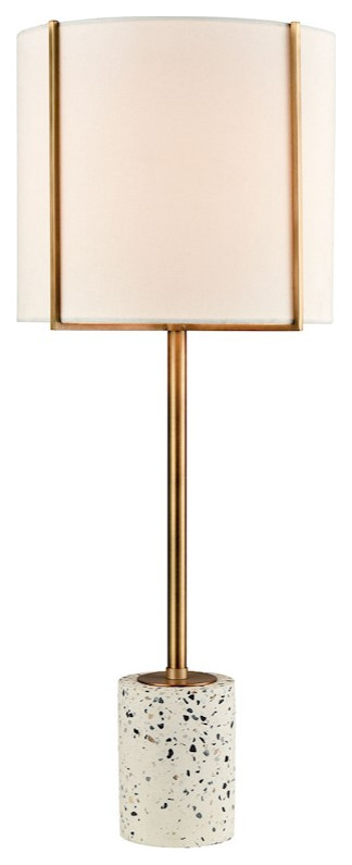 Elk Home Trussed Table Lamp, White Terazzo & Gold With Pure White Shade