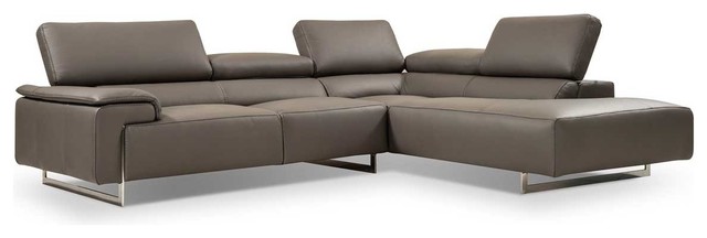 I794 Premium Leather Sectional Sofa, Light Grey Leather Sectional With Chaise