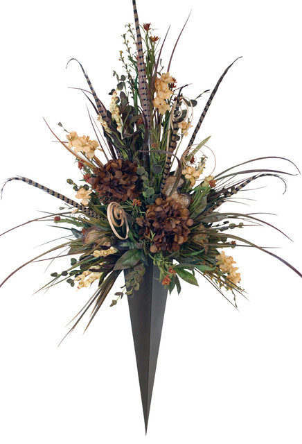 Giant Floral Arrangement in Metal Vase Wall Sconce ... on Silk Floral Wall Arrangements id=75592