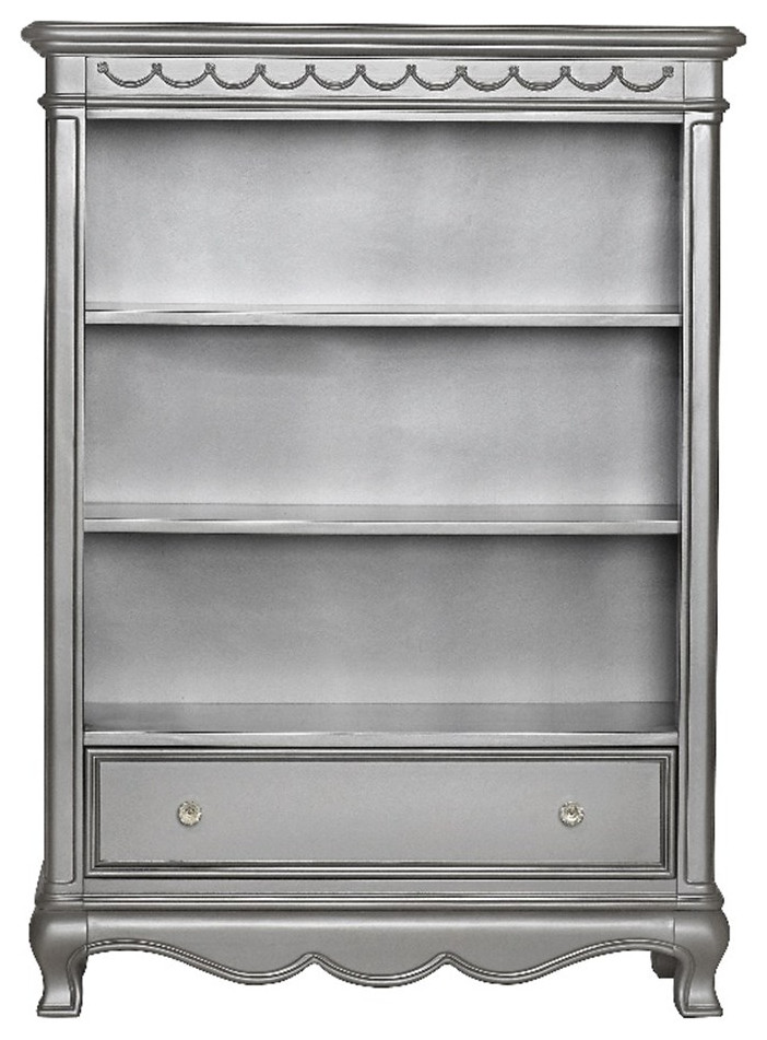 Baby Cache Adelina 3Shelf Traditional Wood Bookcase in Metallic Gray