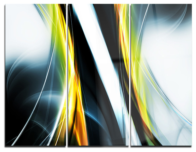 "Fractal Lines Yellow White" Digital Metal Wall Art, 3 Panels, 36"x28
