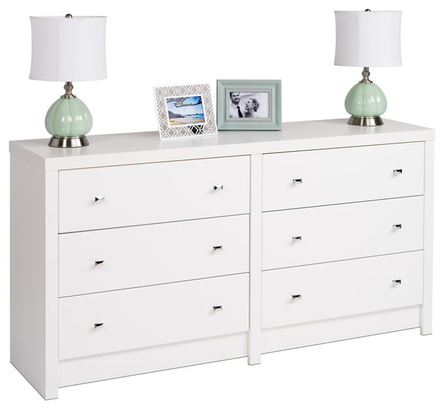 Prepac Calla 6 Drawer Dresser In White Laminate Contemporary