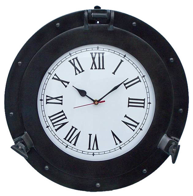 Oil Rubbed Bronze Deluxe ClassPorthole Clock 17'', Nautical Wall Clock