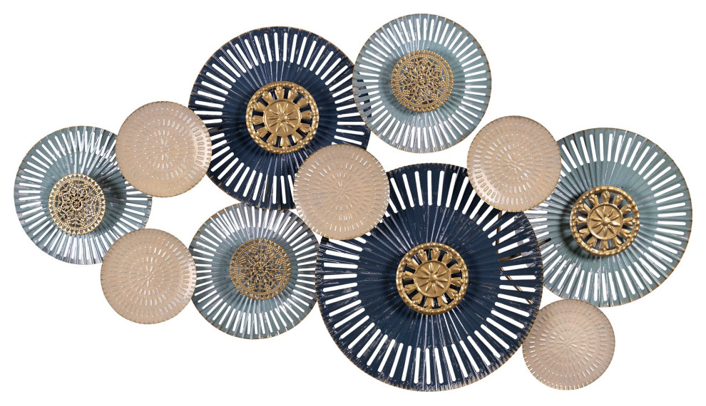 Layered Embellished Metal Plate Wall Decor Contemporary Metal Wall