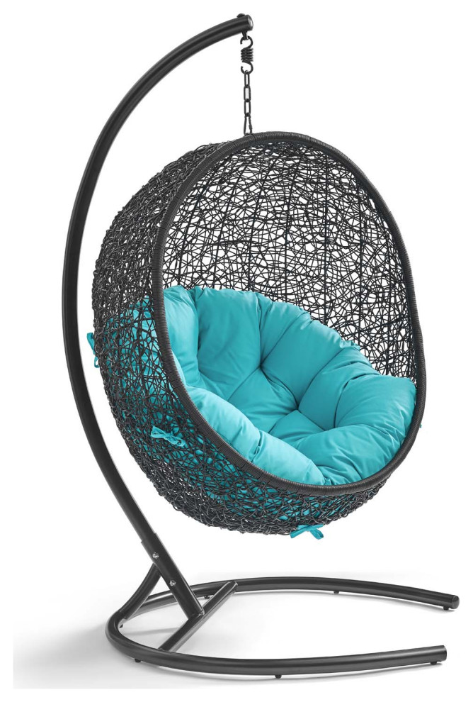 Encase Swing Outdoor Wicker Rattan Lounge Chair, Turquoise
