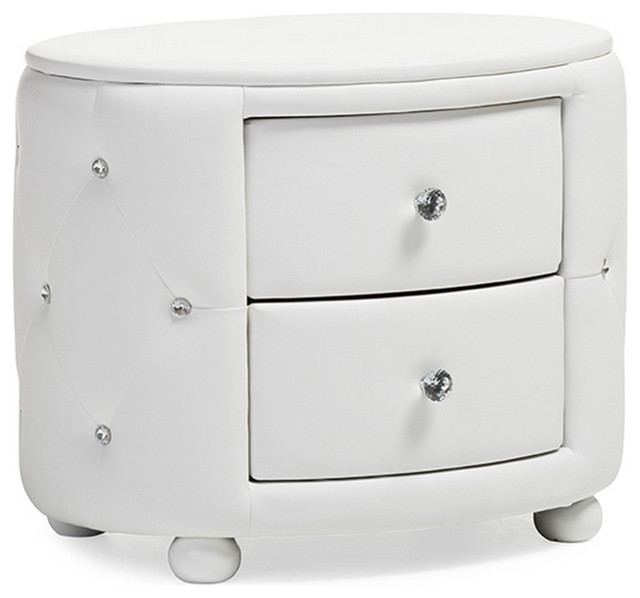 Drawer White Faux Leather Nightstand, Black Faux Leather Nightstand