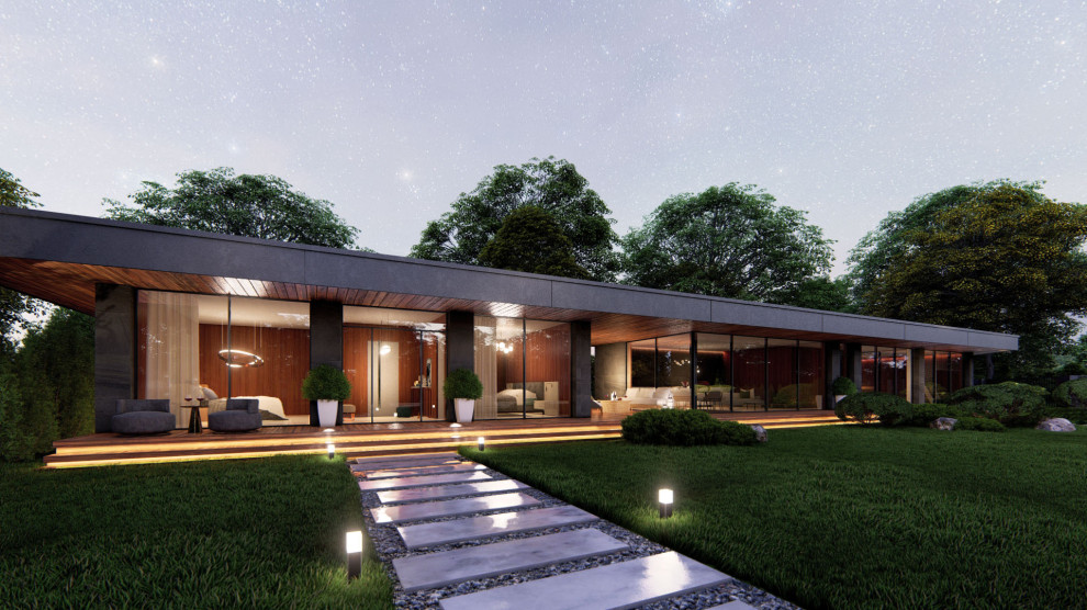 Гостевой дом в стиле Райта с плоской крышей