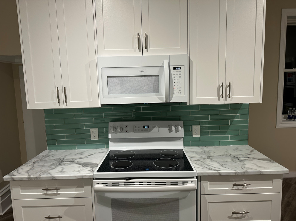 Soft Green Glass Tile Backsplash Install