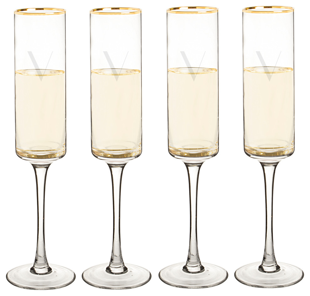 Personalized 8 oz. Gold Rim Contemporary Champagne Flutes, Set of 4