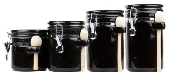 Home Basics 4 Piece Ceramic Canister Set With Spoon Contemporary Kitchen Canisters And Jars By Home Basics Houzz