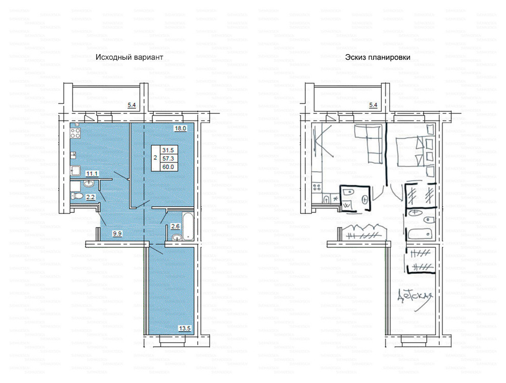 Идеи перепланировки для двухкомнатных квартир