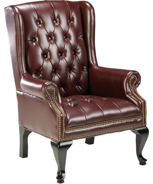 Lorell 777 Qa Queen Anne Wing Back, High Back Leather Club Chair