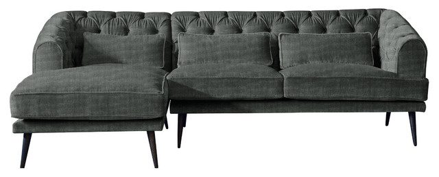 Earl Grey Chaise Sofa, Pewter, 3 Seater, Left Hand Facing