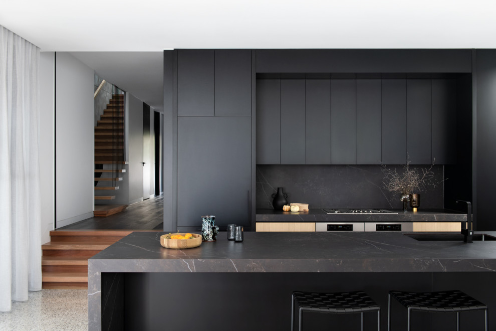 Inspiration for a large contemporary galley open plan kitchen in Melbourne.
