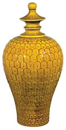 Medium Lidded Ceramic Jar, Chartruese Glaze