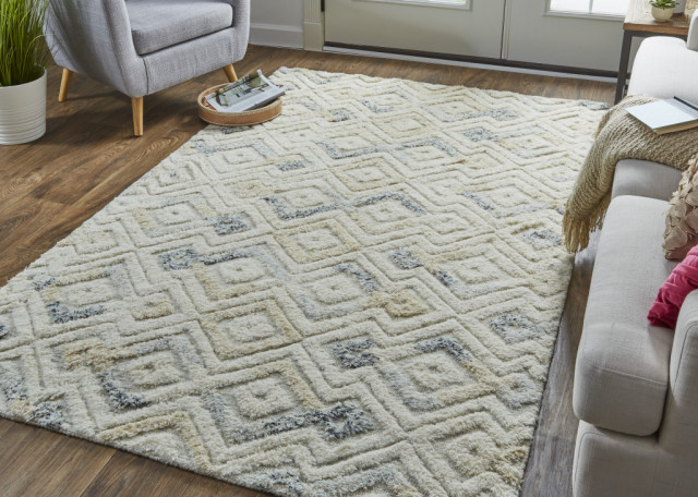 2' X 3' Gray And Ivory Wool Geometric Handmade Area Rug - Scandinavian ...