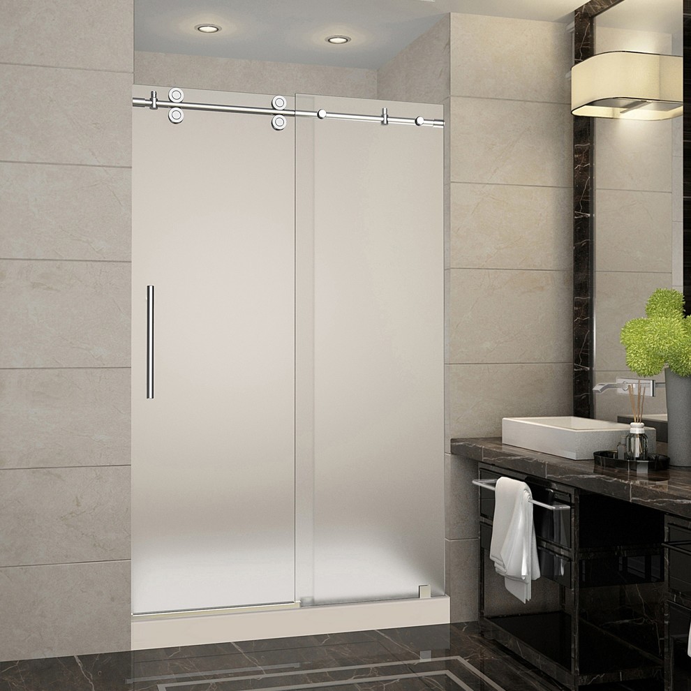 Langham 48"x36"x77.5" Frameless Sliding Frosted Shower Door, Chrome, 48