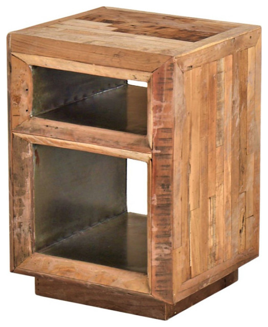 Rustic Farmhouse Reclaimed Wood End Table With Storage Shelves - Rustic ...