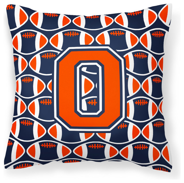 Letter O Football Orange, Blue and White Fabric Decorative Pillow ...