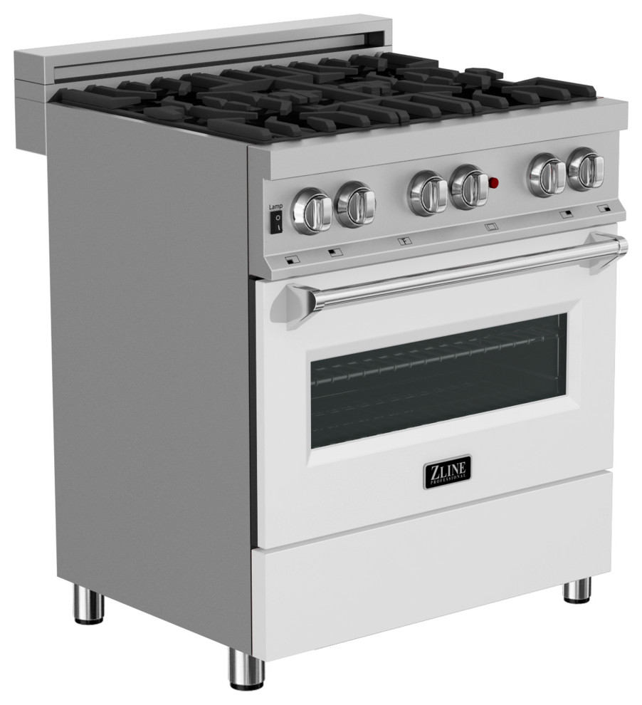 ZLINE 30" Range Gas Stove and Electric Oven, DuraSnow and White Matte