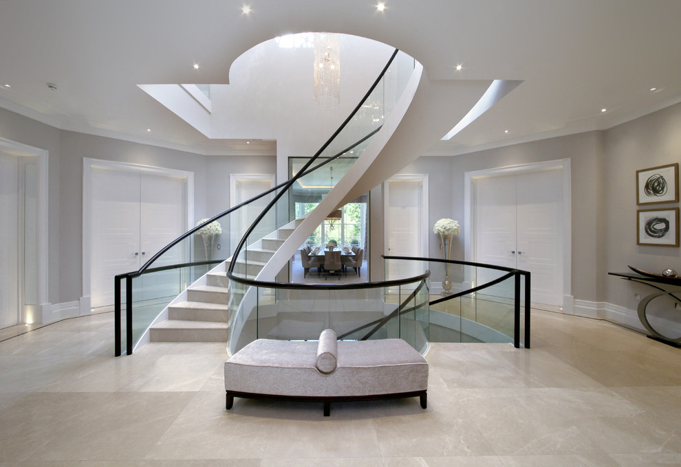 Inspiration for a transitional foyer in Surrey with grey walls.