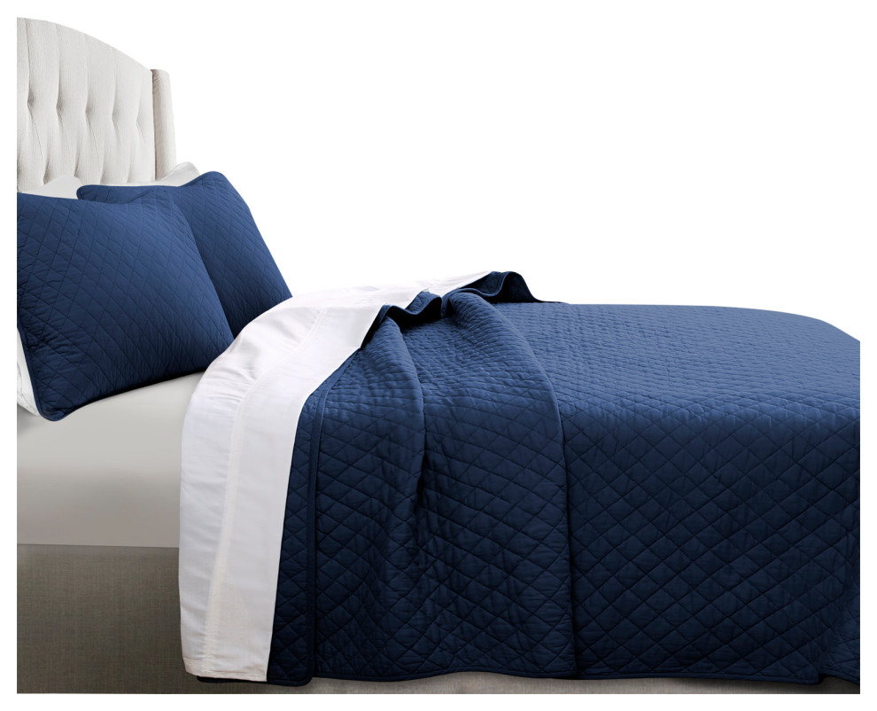 Ava Diamond Oversized Cotton 3Piece Quilt Set, King Transitional