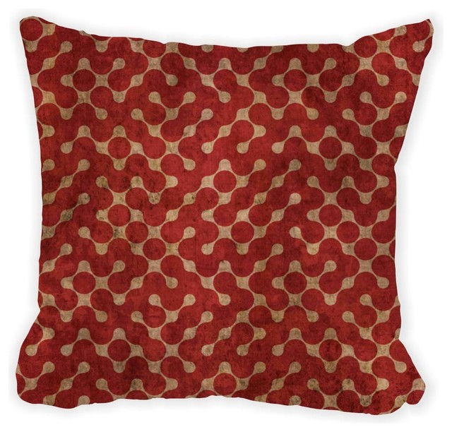 Grunge Red Maze Microfiber Throw Pillow Contemporary Decorative Grunge Red Maze Microfiber Throw Pillow With Fill