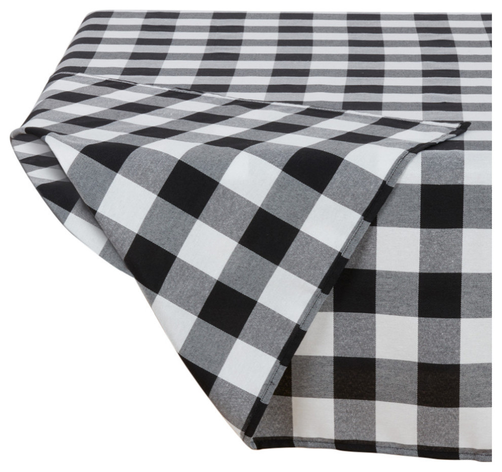 Cotton Blend Black And White Plaid Tablecloth, Black, 70"x104"