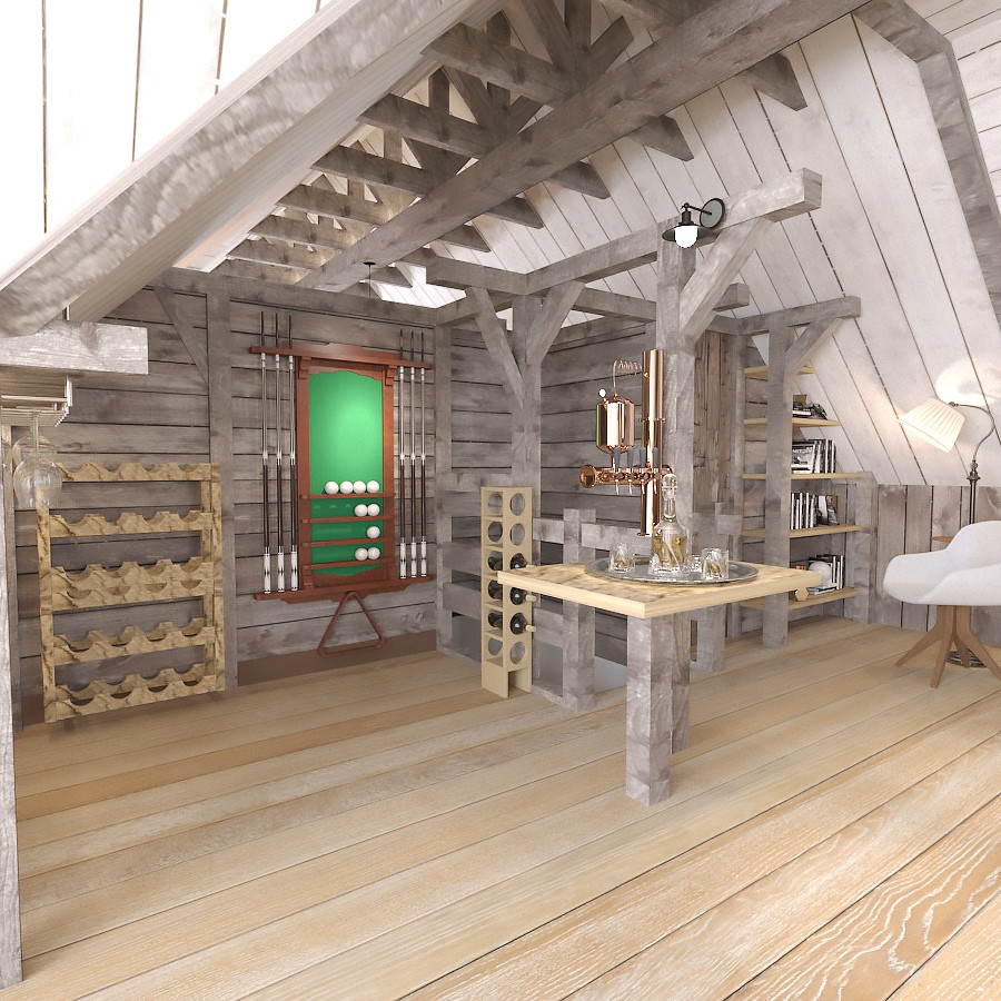 Зоны отдыха. Мансардный этаж бани-зона отдыха и развлечений в стиле Шале.