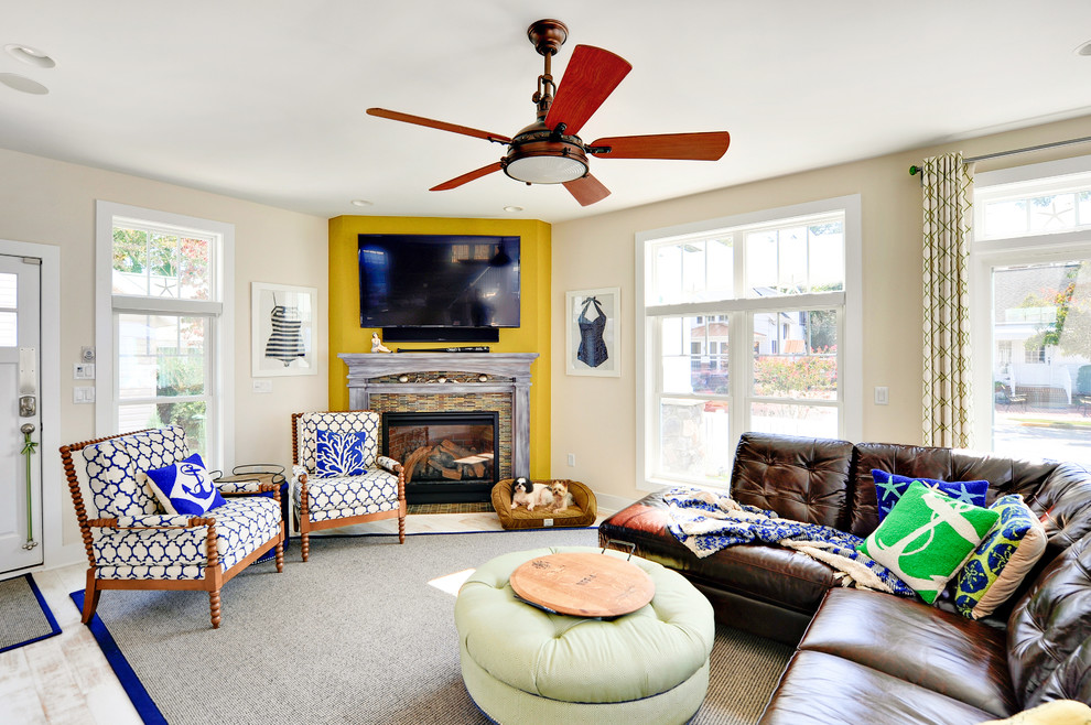 Photo of a beach style living room in Philadelphia with beige walls.