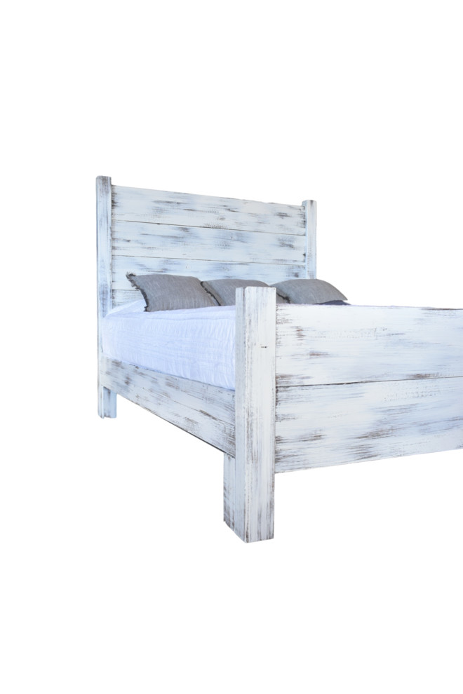 Shiplap Platform Bed - Distressed White, King