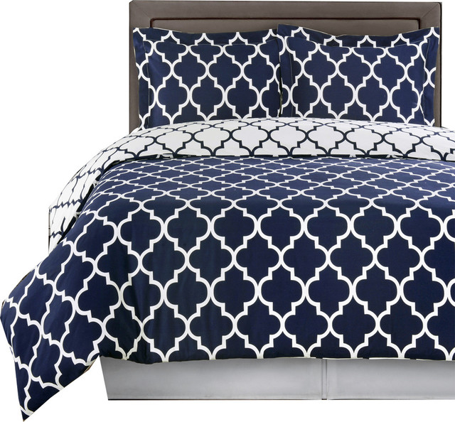 Cotton Printed 4 Piece Comforter Set, Navy Blue Twin Bed Comforter