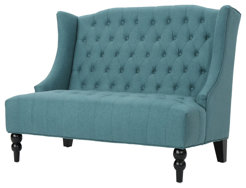 Leona Traditional High Back Tufted Winged Fabric Loveseat