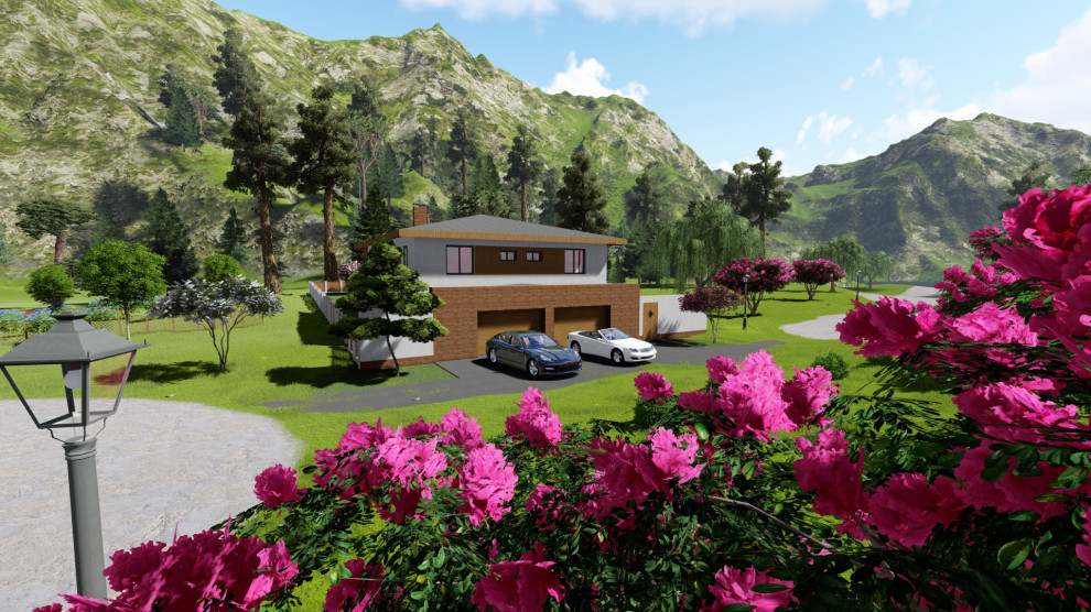 Дом на уклонном участке с цокольным этажом, и открытой терассой