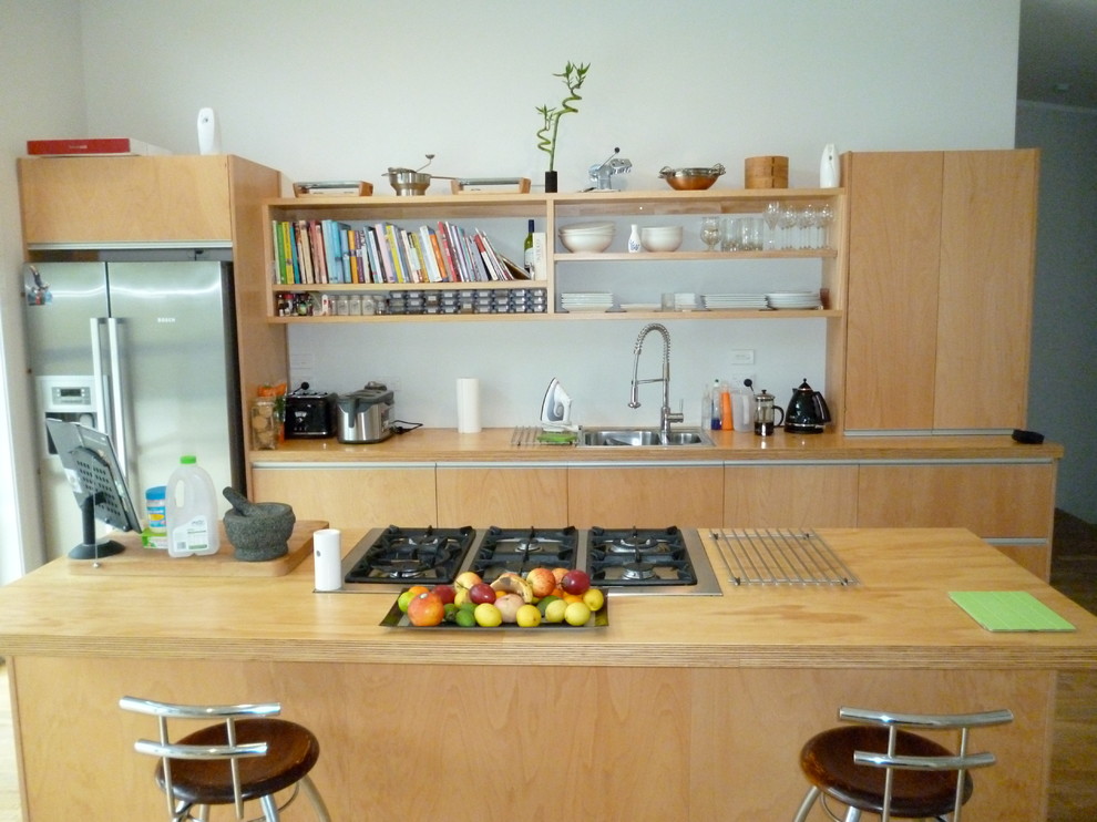 Minimalist kitchen photo in Auckland with a double-bowl sink