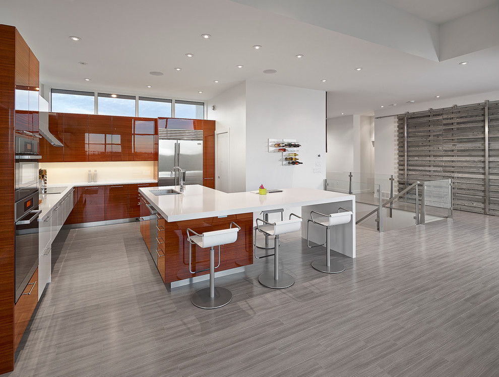 Design ideas for a contemporary l-shaped eat-in kitchen in Edmonton.