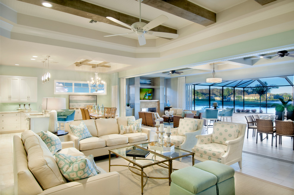 Design ideas for a beach style formal open concept living room in Tampa.