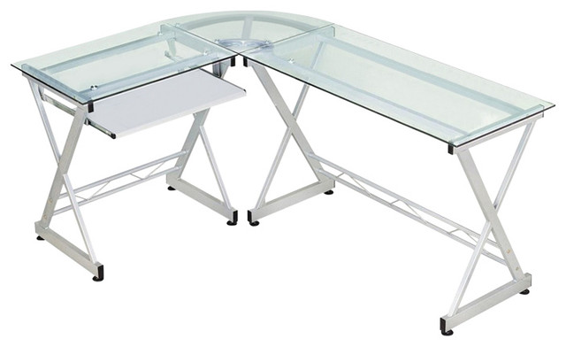 Techni Mobili Dachia L Shape Glass Top Computer Desk