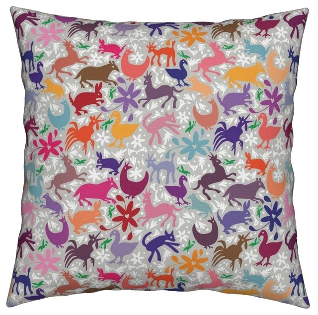 Mexico Otomi Texas Embroidery Folk Art Throw Pillow Contemporary