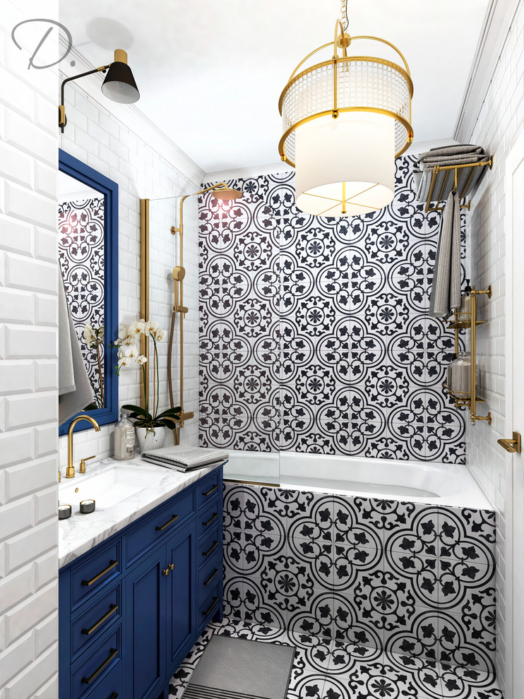 Смелый санузел в стиле современной классики и сканди