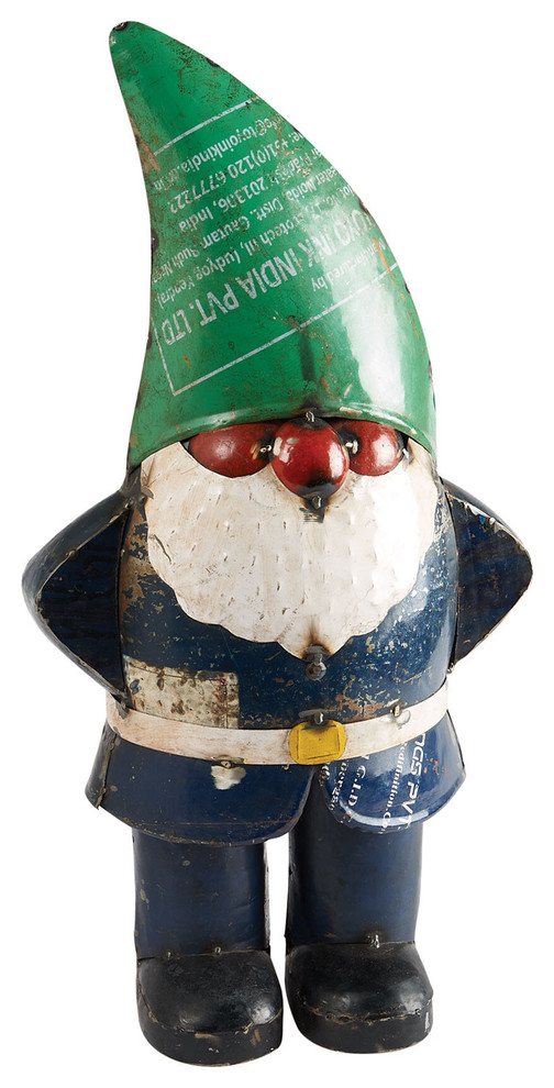 Art/Artifact Recycled Metal Garden Gnome, Indoor/Outdoor Home and Lawn Decor - Contemporary 