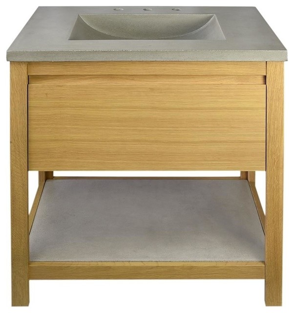 Solace Vanity Set with Palomar Vanity Top and Sink, Ash Transitional Bathroom Vanities And