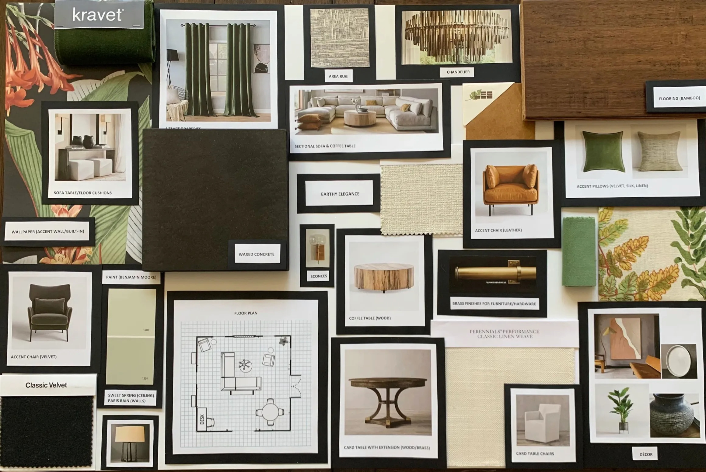 nature-inspired, earthy interior design mood board, family and kids rooms interior design