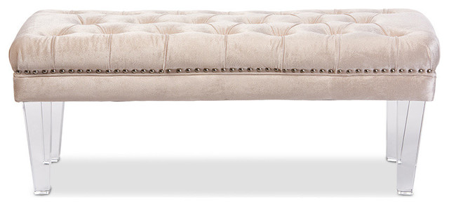 Edna Rectangular Upholstered Lux Tufted Bench Acrylic Leg Edna Rectangular Upholstered Lux Tufted Bench Acrylic Legs Beige