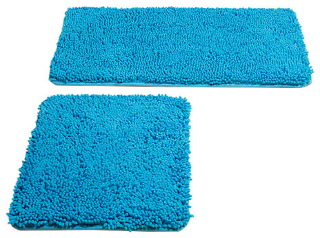 Lavish Home 2 Piece Memory Foam Shag Bath Mat - Blue