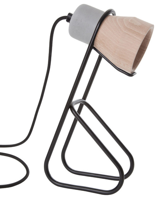 Black Thinkk Desk Lamp, Beech Wood Lampshade