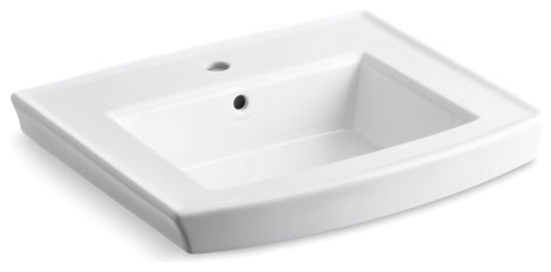 Kohler Archer Pedestal Bathroom Sink with Single Faucet Hole, White