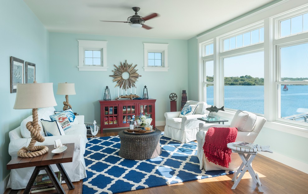 Beach style family room in Providence.